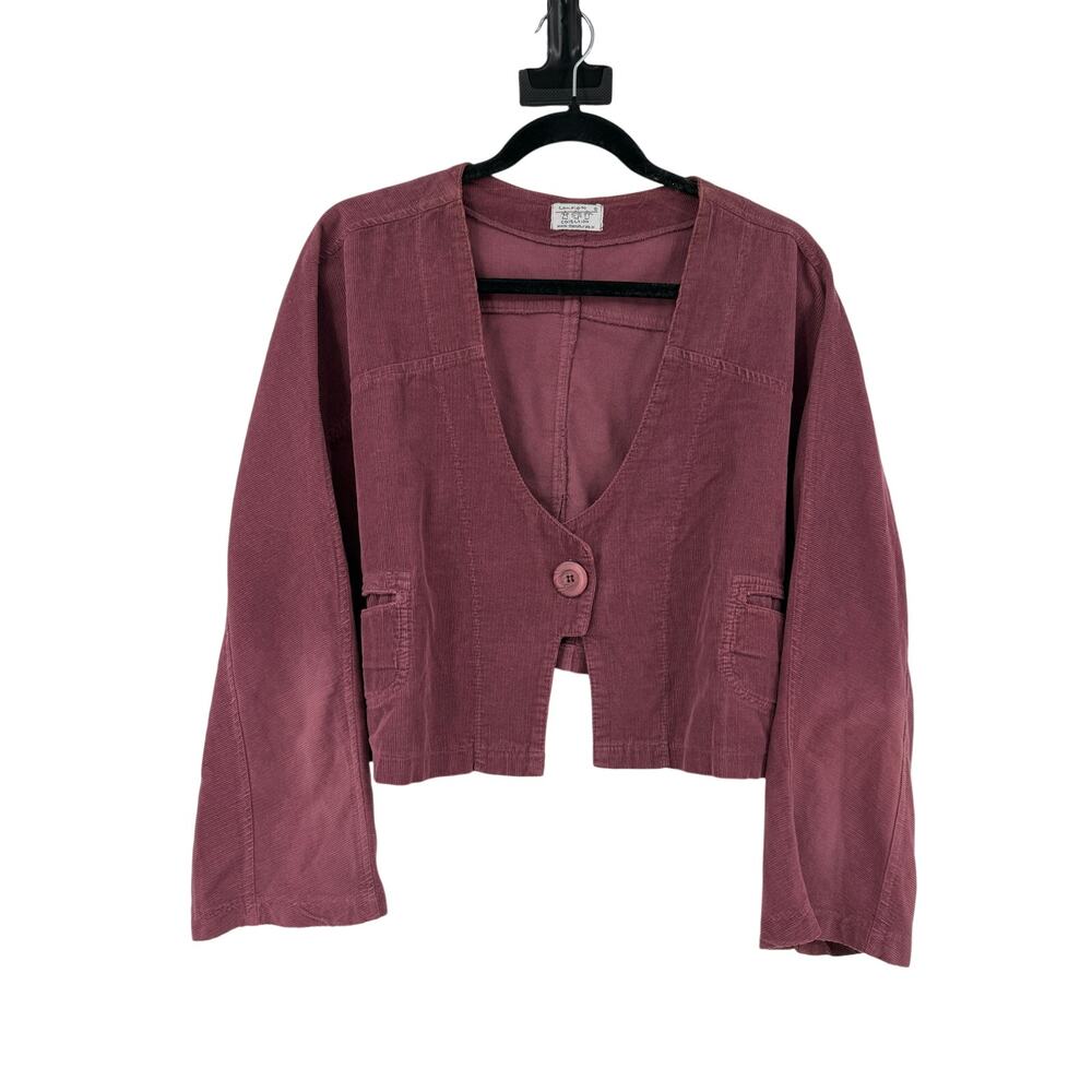 Completo Collection Women’s Corduroy Oversized Cropped Jacket OS Burgundy Artsy
